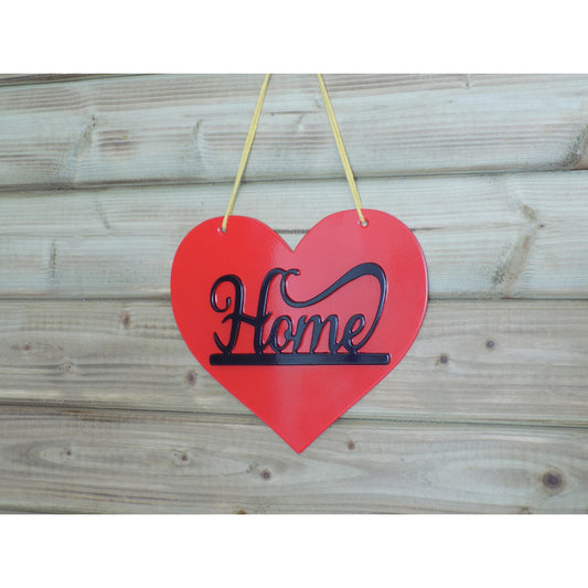 Red Heart black Home text Metal Wall Sign – Hanging Wall Art Décor