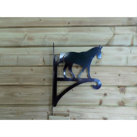 black metal horse wall hanger for flower baskets made in ireland