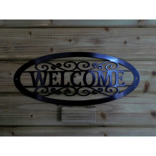 oval decorative welcome sign powder coated black steel