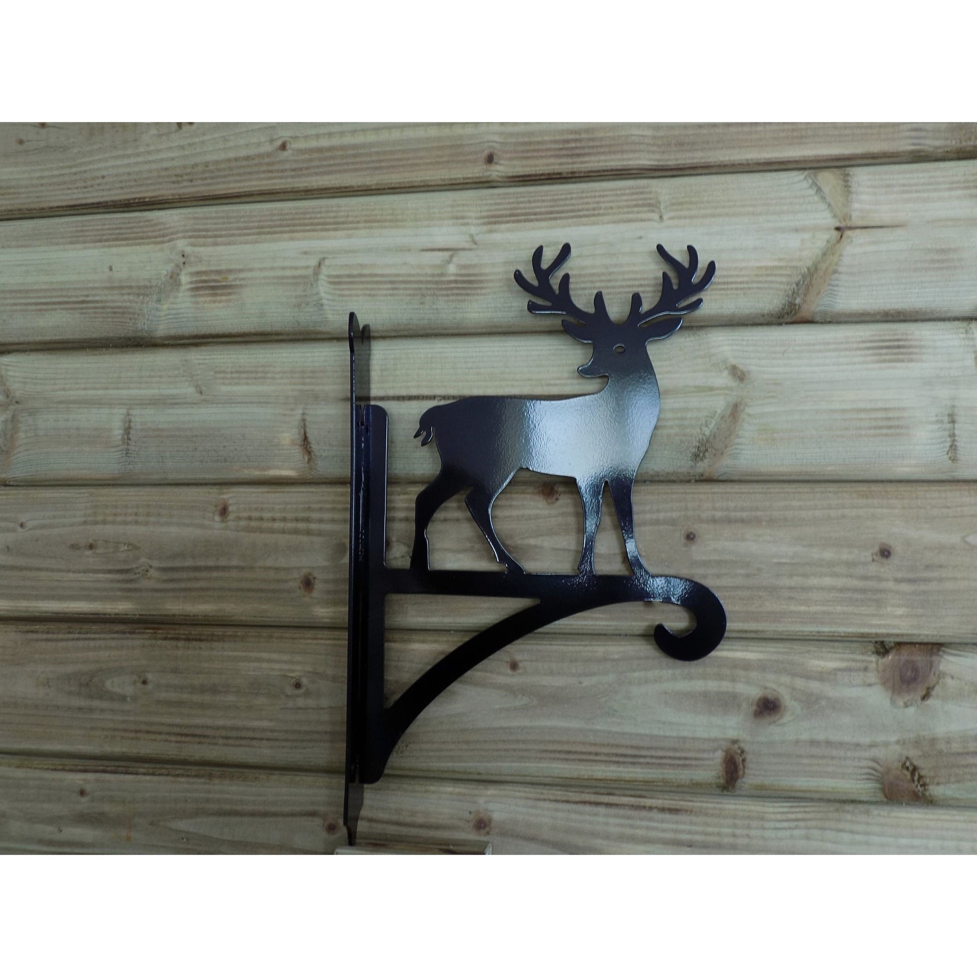 black metal reindeer wall hanger for flower baskets side view