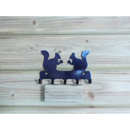 black metal two squirrels wall key holder with hooks