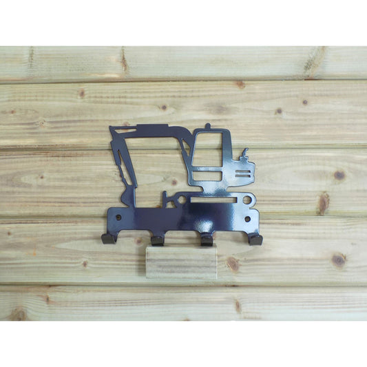 Digger metal wall hook with four hooks, black powder-coated finish, handmade in Ireland