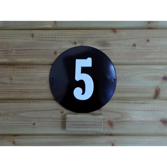 Round Black Metal House Number 5 Sign – Outdoor Home Address Plaque