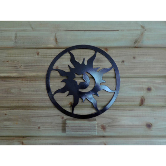 Round sun moon and star metal wall art in black finish